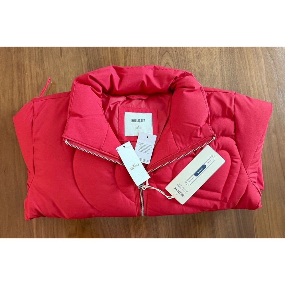 Hollister Quilted Full Zip Puffer Jacket Red Women's S Thermal Tested